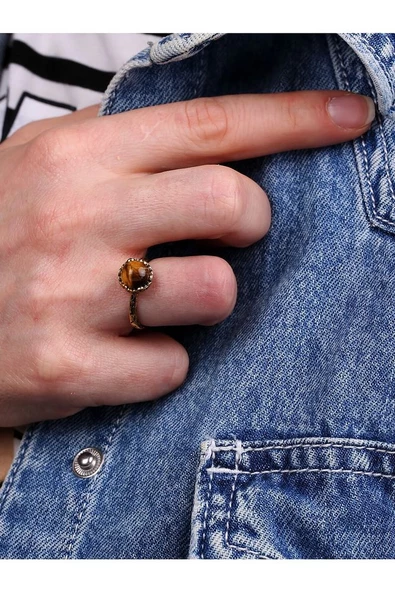 Doğal Taş Kaplan Gözü Çıtır Doğal Taşlı Ayarlanabilir Yüzük kgcdty-1 ürün görseli
