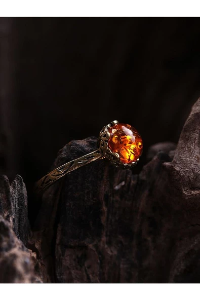 Doğal Taş Kehribar Çıtır Doğal Taşlı Ayarlanabilir Yüzük kcday-1 - Resim 5