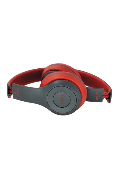 P47 Bluetooth Kulaklık Mikrofonlu Micro Sd Kart Okuyuculu Katlanabilir Kırmızı - Resim 2