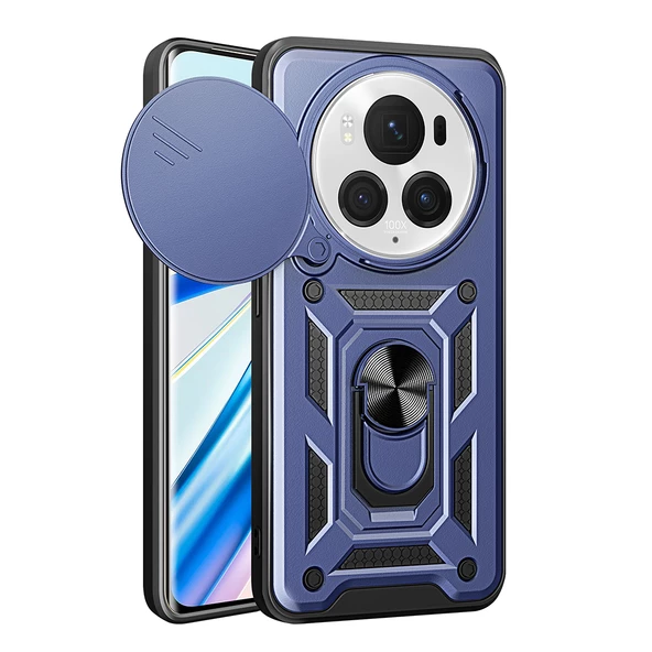 Honor Magic 6 Pro Kılıf Magnetik Standlı Kamera Korumalı Sürgülü Vega Kapak