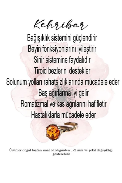 Doğal Taş Kehribar Çıtır Doğal Taşlı Ayarlanabilir Yüzük kcday-1 - Resim 7