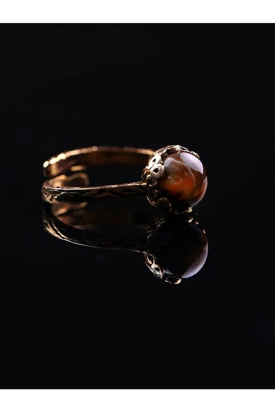 Doğal Taş Kaplan Gözü Çıtır Doğal Taşlı Ayarlanabilir Yüzük kgcdty-1 - Resim 4