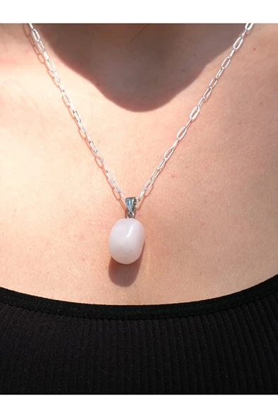 Doğal Taş Pembe Kuvars Doğal Taş Kolye dtpkdtky - Resim 2