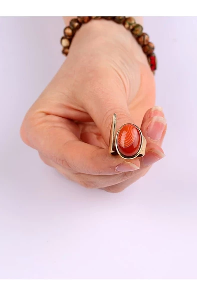 Doğal Taş Yemen Akik Doğal Taşlı Ayarlanabilir Yüzük eu2y1 - Resim 6