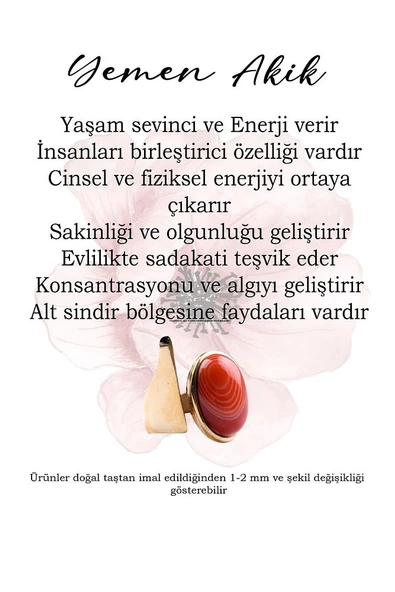 Doğal Taş Yemen Akik Doğal Taşlı Ayarlanabilir Yüzük eu2y1 - Resim 7