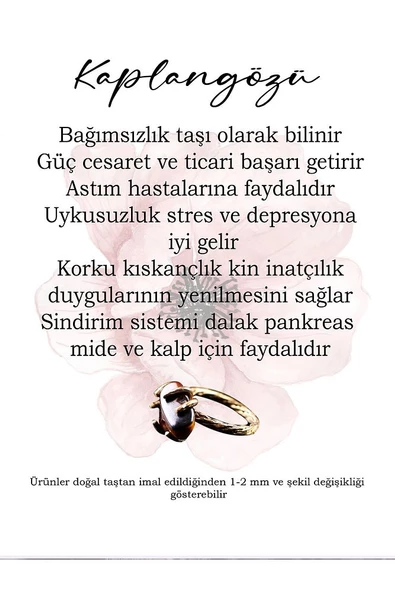 Doğal Taş Kaplangözü Doğal Taşlı Ayarlanabilir Yüzük - Resim 7