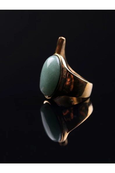 Doğal Taş Yeşil Akik Doğal Taşlı Ayarlanabilir Yüzük euy2ya - Resim 4