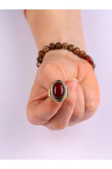 Doğal Taş Akik Doğal Taşlı Ayarlanabilir Kadın Yüzük euya - Resim 6