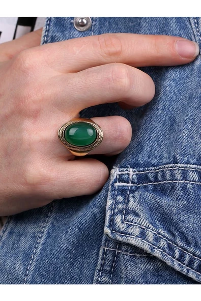 Doğal Taş Yeşil Akik Doğal Taşlı Ayarlanabilir Yüzük euyya ürün görseli