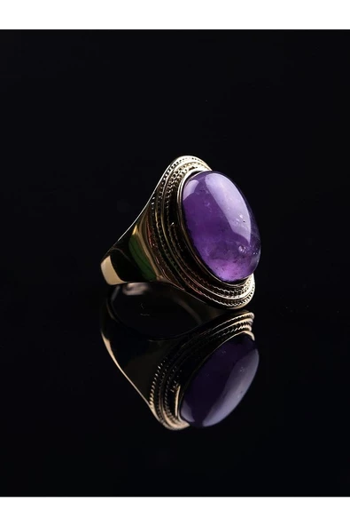 Doğal Taş Ametist Doğal Taşlı Ayarlanabilir Kadın Yüzük euyat - Resim 4