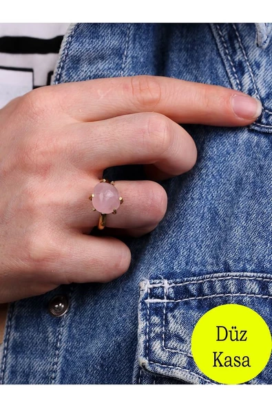 Doğal Taş Pembe Kuvars Doğal Taşlı Ayarlanabilir Yüzük - Resim 8