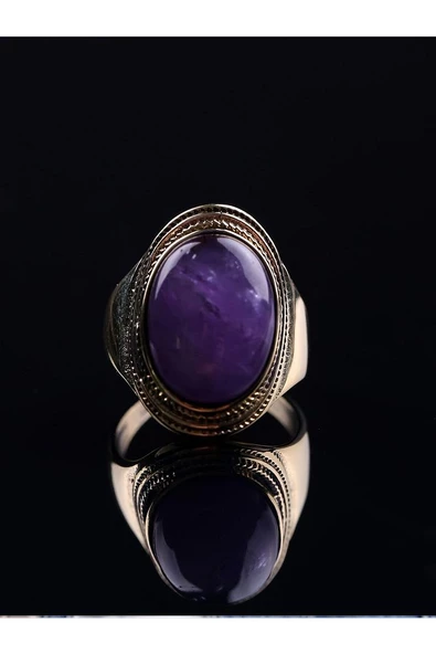 Doğal Taş Ametist Doğal Taşlı Ayarlanabilir Kadın Yüzük euyat - Resim 2