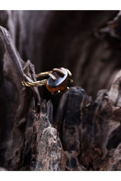 Doğal Taş Kaplangözü Doğal Taşlı Ayarlanabilir Yüzük - Resim 5