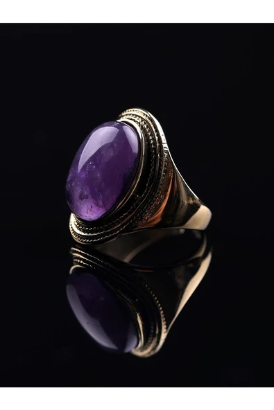 Doğal Taş Ametist Doğal Taşlı Ayarlanabilir Kadın Yüzük euyat - Resim 3