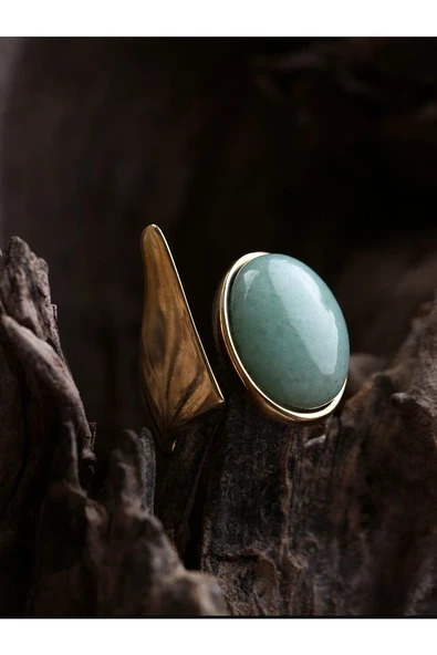 Doğal Taş Yeşil Akik Doğal Taşlı Ayarlanabilir Yüzük euy2ya - Resim 5