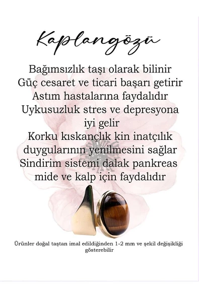 Doğal Taş Kaplangözü Doğal Taşlı Ayarlanabilir Yüzük euy2kg - Resim 7