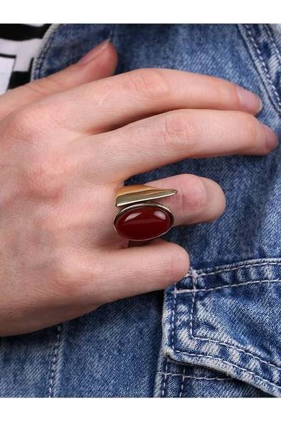 Doğal Taş Akik Doğal Taşlı Kadın Ayarlanabilir Yüzük euy2a ürün görseli