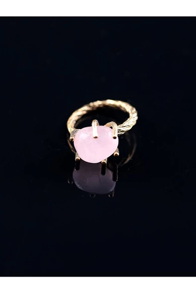 Doğal Taş Pembe Kuvars Doğal Taşlı Ayarlanabilir Yüzük - Resim 2
