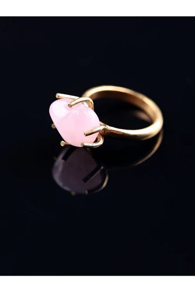 Doğal Taş Pembe Kuvars Doğal Taşlı Ayarlanabilir Yüzük - Resim 10