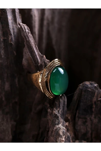 Doğal Taş Yeşil Akik Doğal Taşlı Ayarlanabilir Yüzük euyya - Resim 5