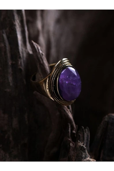 Doğal Taş Ametist Doğal Taşlı Ayarlanabilir Kadın Yüzük euyat - Resim 5