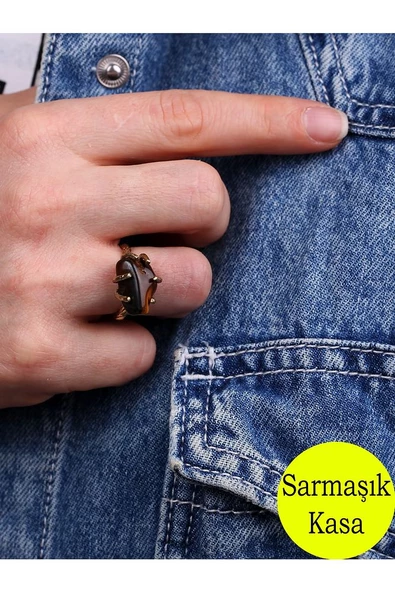 Doğal Taş Kaplangözü Doğal Taşlı Ayarlanabilir Yüzük ürün görseli