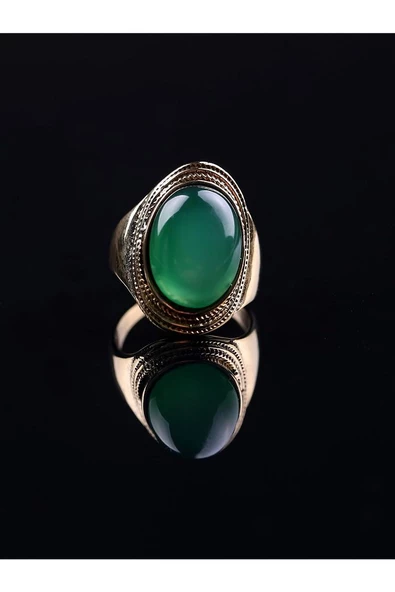 Doğal Taş Yeşil Akik Doğal Taşlı Ayarlanabilir Yüzük euyya - Resim 2