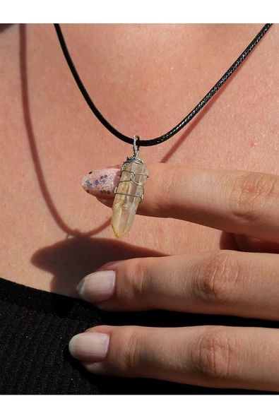 Işlenmemiş Ham Doğal Kristal Kuvars Taşı Kolye Mini Boy - 6