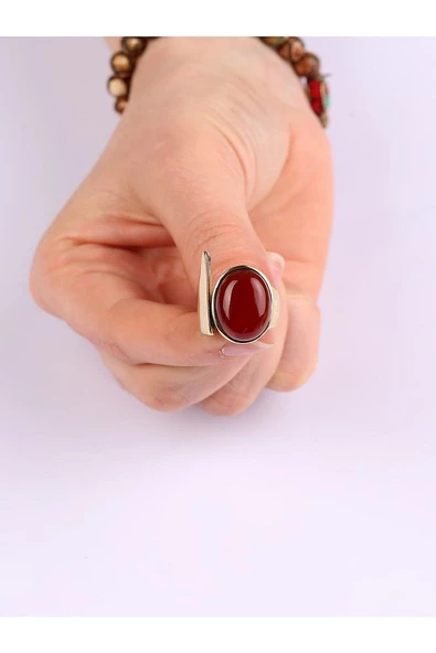 Doğal Taş Akik Doğal Taşlı Kadın Ayarlanabilir Yüzük euy2a - Resim 6