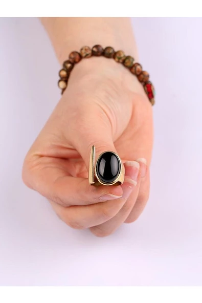 Doğal Taş Oniks Doğal Taşlı Ayarlanabilir Yüzük euy2os - Resim 6