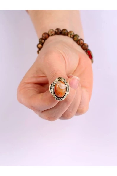 Doğal Taş Yemen Akik Doğal Taşlı Ayarlanabilir Yüzük euy1 - Resim 6