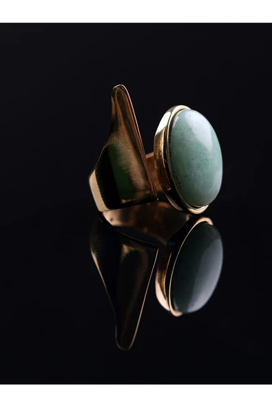 Doğal Taş Yeşil Akik Doğal Taşlı Ayarlanabilir Yüzük euy2ya - Resim 3