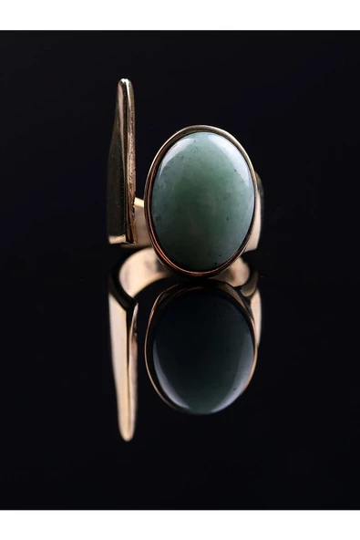 Doğal Taş Yeşil Akik Doğal Taşlı Ayarlanabilir Yüzük euy2ya - Resim 2