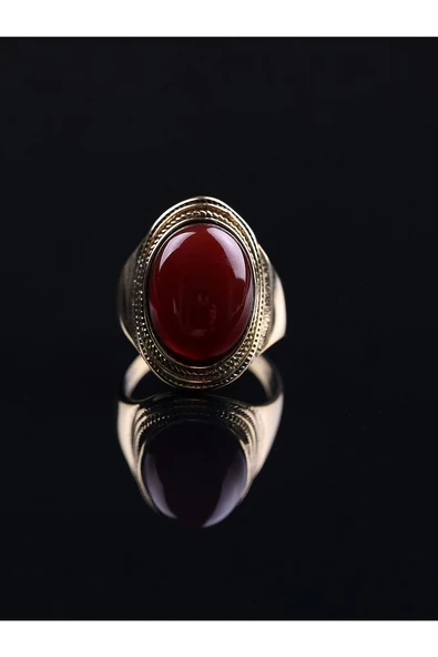 Doğal Taş Akik Doğal Taşlı Ayarlanabilir Kadın Yüzük euya - Resim 2