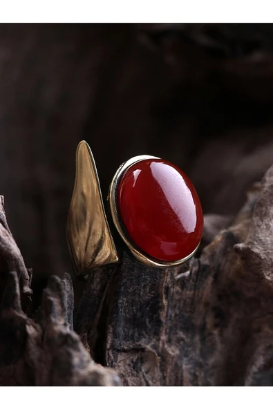 Doğal Taş Akik Doğal Taşlı Kadın Ayarlanabilir Yüzük euy2a - Resim 5