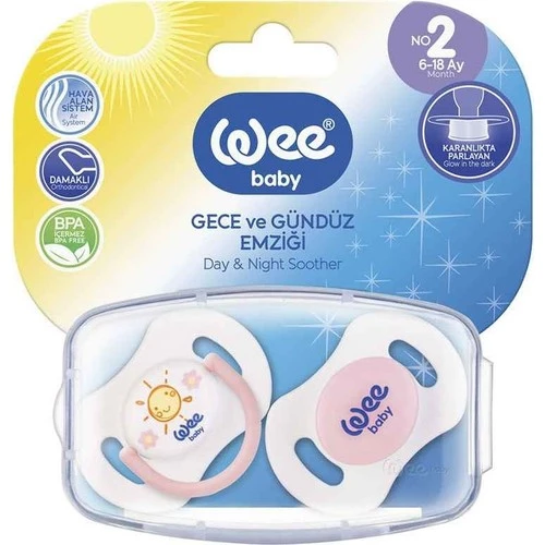 Wee Baby 2'Li Gece/Gündüz Damaklı Emzik 6-18 Ay (Saklama Kabı Hediyeli)