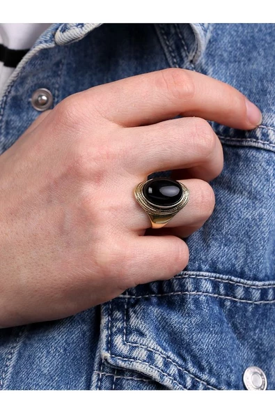 Doğal Taş Oniks Doğal Taşlı Ayarlanabilir Yüzük euyos ürün görseli