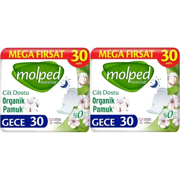 Molped Pure&Soft Hijyenik Ped Gece 60 (2PK*30) Adet Mega Pk ürün görseli