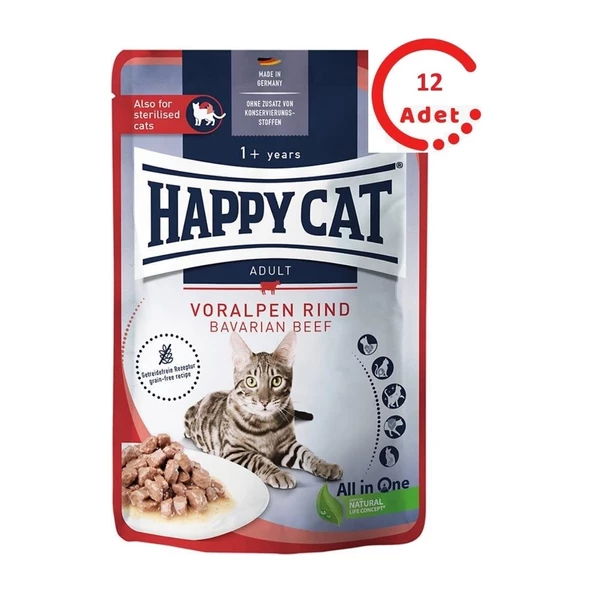 Happy Cat Sığır Etli Tahılsız Yetişkin Kedi Konservesi 85 gr 12 Adet