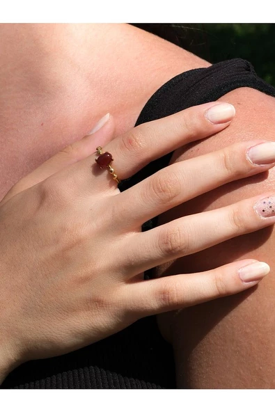 Minimal Doğal Taş Akik Doğal Taşlı Otantik Minimal Ayarlanabilir Yüzük euy5a - Resim 2