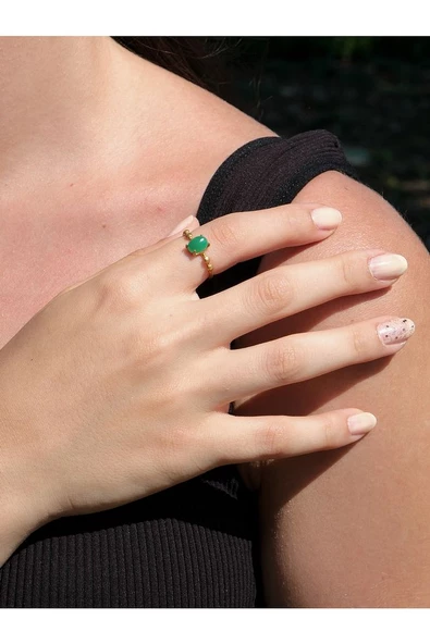 Minimal Doğal Taş Yeşil Akik Doğal Taşlı Otantik Minimal Ayarlanabilir Yüzük euy5ya - Resim 2