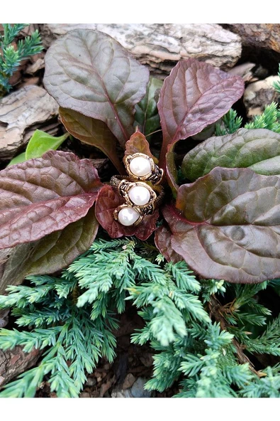 Doğal Taş 3'lü Sedef Doğal Taşlı Işlemeli Ayarlanabilir Kadın Yüzük euy8s - Resim 2