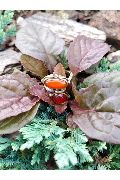 Doğal Taş Akik Doğal Taşlı İkili Otantik Ayarlanabilir Yüzük dtyia - Resim 2