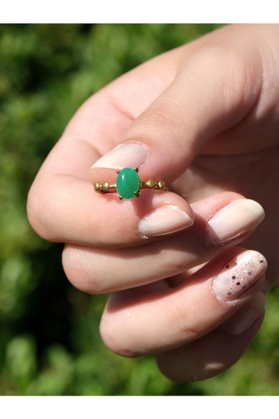 Minimal Doğal Taş Yeşil Akik Doğal Taşlı Otantik Minimal Ayarlanabilir Yüzük euy5ya - Resim 3