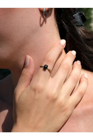 Minimal Doğal Taş Obsidyen Doğal Taşlı Otantik Minimal Ayarlanabilir Yüzük euy5o ürün görseli