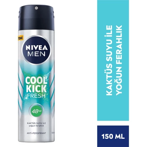 Nıvea Men Erkek Sprey Deodorant Cool Kick Fresh 150Ml, Ter Kokusuna Karşı 48 Saat Anti-Perspirant