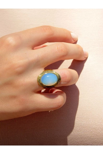 Doğal Taş Opal Doğal Taşlı Ayarlanabilir Yüzük euy1ol - Resim 2