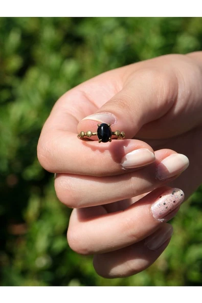 Minimal Doğal Taş Obsidyen Doğal Taşlı Otantik Minimal Ayarlanabilir Yüzük euy5o - Resim 3