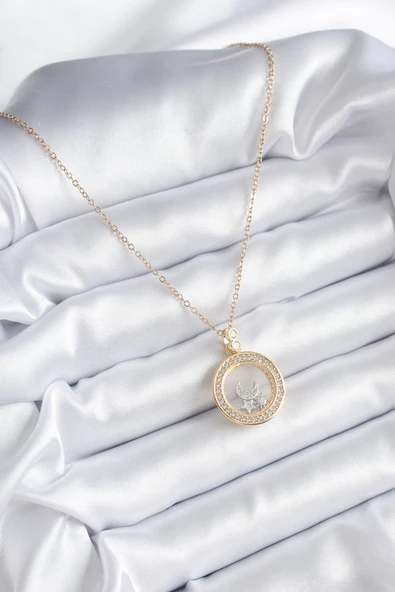 316L Çelik Gold Renk Zirkon Taş Detay Ay Yıldız Fanus Model Kadın Kolye - TJ-BKO8194 - 2