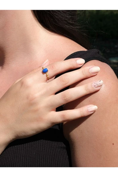 Minimal Doğal Taş Lapis Doğal Taşlı Otantik Minimal Ayarlanabilir Yüzük euy5l - Resim 2